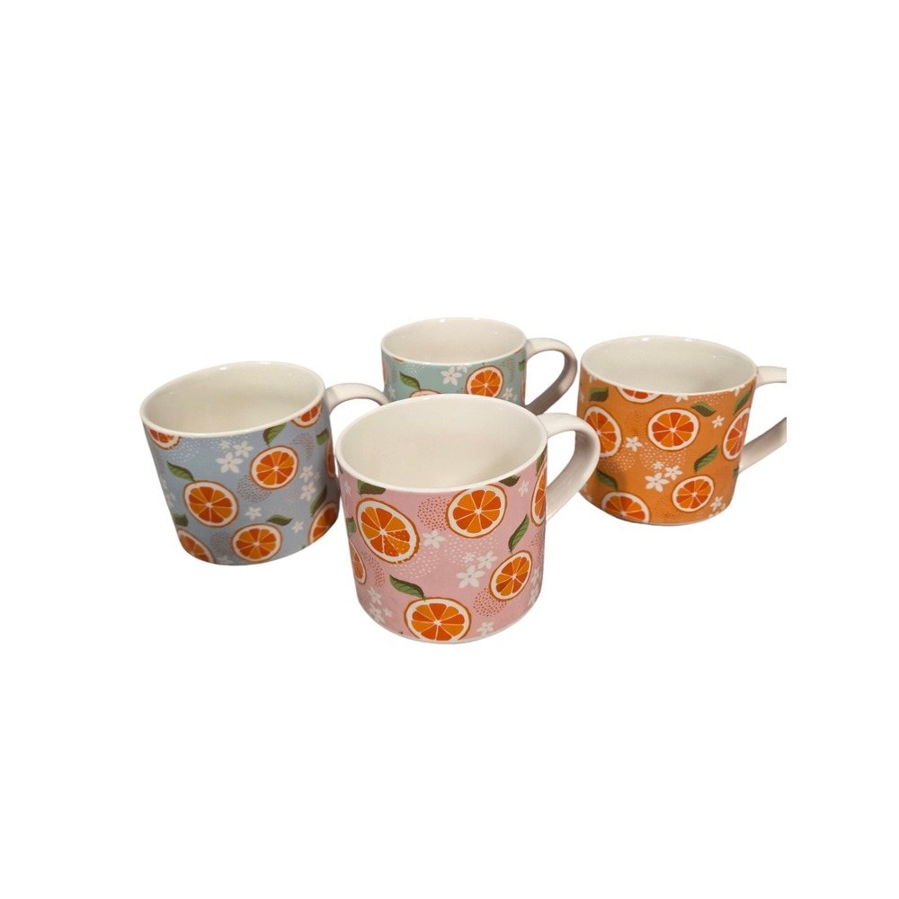 Coco + Lola Citrus Orange Ceramic Mug Set of 4 Pastel Floral Coffee Cups - Picture 4 of 4